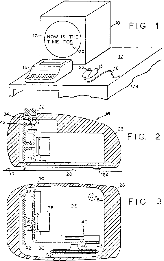 写真・図版 : 最初のマウスの特許の図面。http://www.dougengelbart.org/about/patents.html