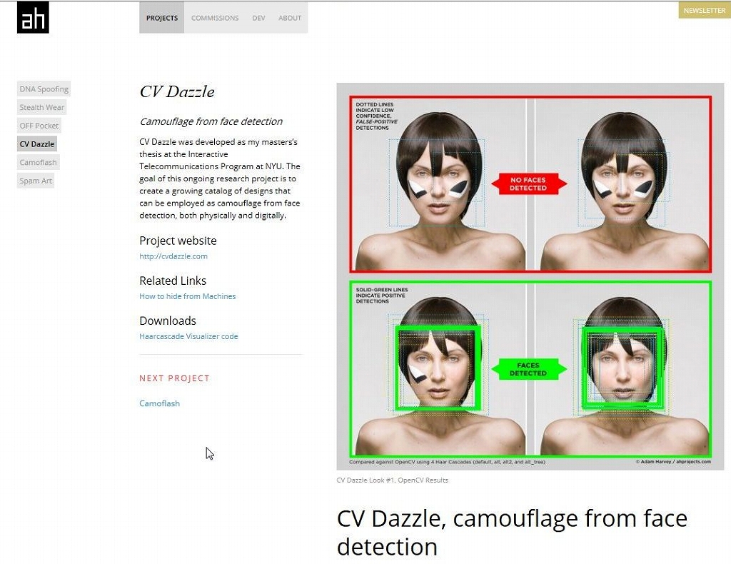顔認識のアルゴリズムを混乱させる「ＣＶダズル（CV Dazzle）」