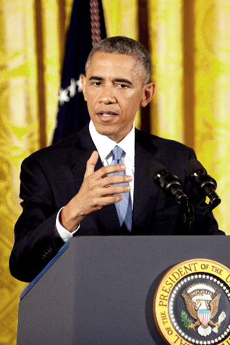写真・図版 : 共和党に協力呼びかけるオバマ大統領＝2014年11月5日