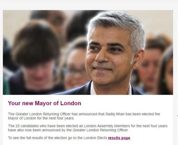 写真・図版 : 新ロンドン市長サディク・カーン（ロンドン市長とロンドン市議のサイトから）