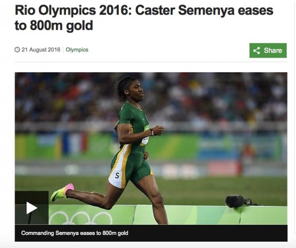 写真・図版 : セメンヤ選手の８００メートルの走行ぶり（BBCのサイトより）