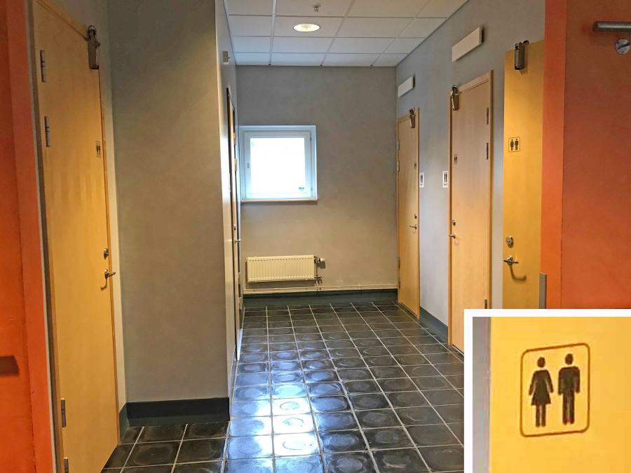 写真・図版 : 地上階のトイレは、中に入ると個室に分かれ、やはり男女共用で使う（諸岡倫子さん撮影）