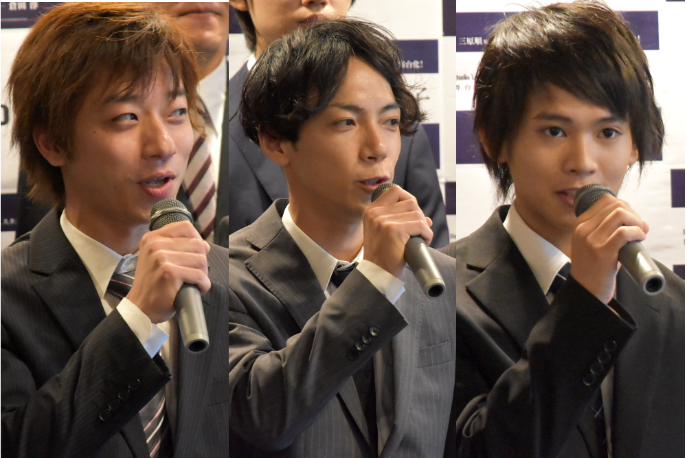 写真・図版 : 『はみだしっ子』制作発表会見から、左から、若林健吾、田中俊裕、伊藤清之＝劇団スタジオライフ提供