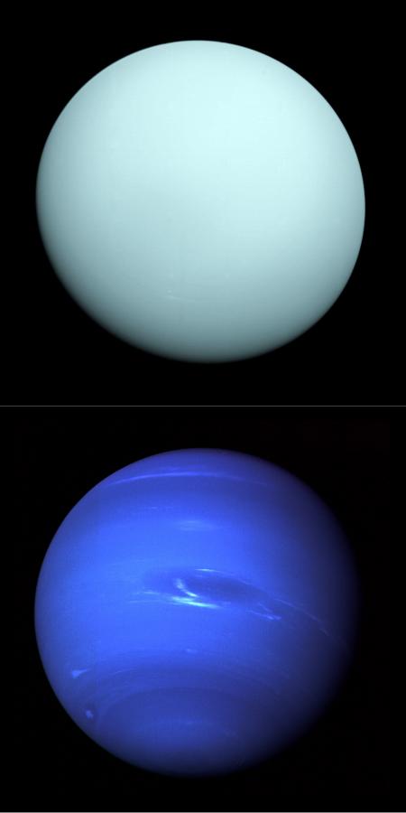 写真・図版 : ボイジャー２号が撮影した天王星（上）と海王星＝NASA提供