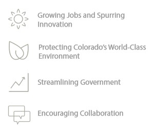 写真・図版 : コロラド州のエネルギー白書は「雇用拡大とイノベーション」「コロラドのきれいな環境を守る」「政府の合理化」「有望な協力」の４本柱で構成されている。