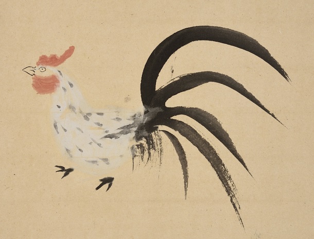 写真・図版 : 徳川家綱「鶏図」（部分）
全体は縦66.4センチ、横28.4センチ、17世紀後半