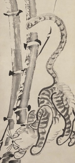 写真・図版 : 仙厓義梵「竹虎図」（部分）
全体は縦105.5センチ、横26.9センチ、19世紀前半