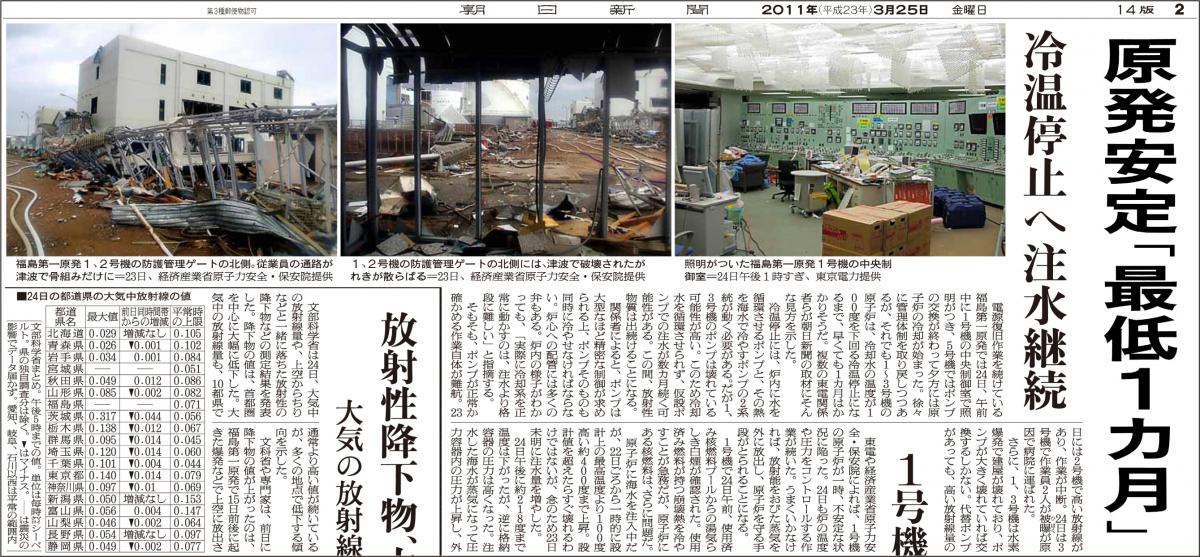 写真・図版 : 東京電力や原子力安全・保安院から提供された写真で福島第一原発事故を伝える2011年3月の朝日新聞紙面