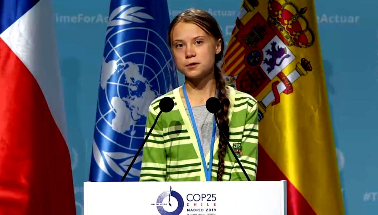 写真・図版 : COP25で演説するグレタ・トゥンベリさん＝国連HPから
