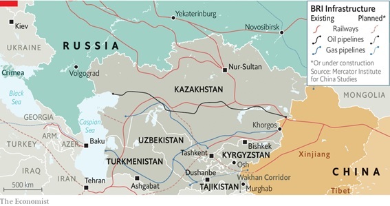 写真・図版 : 中国の中央アジアでのBRI構想
