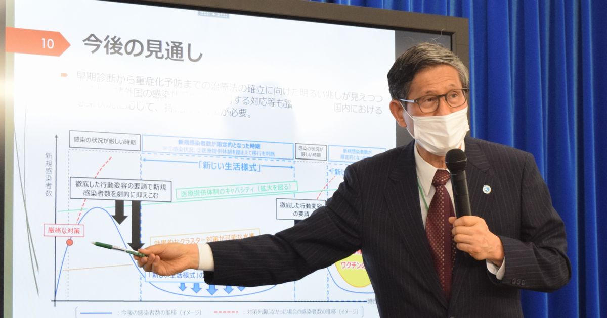 写真・図版 : 専門家会議後の記者会見で説明する尾身茂副座長＝2020年5月1日午後、厚生労働省
