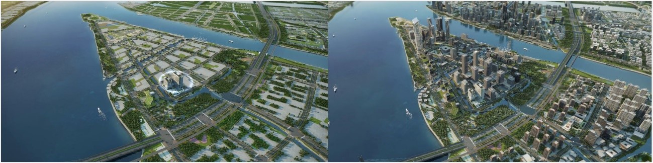 写真・図版 : 図3　明珠湾開発前（左）と開発後のミラーワールド（右）