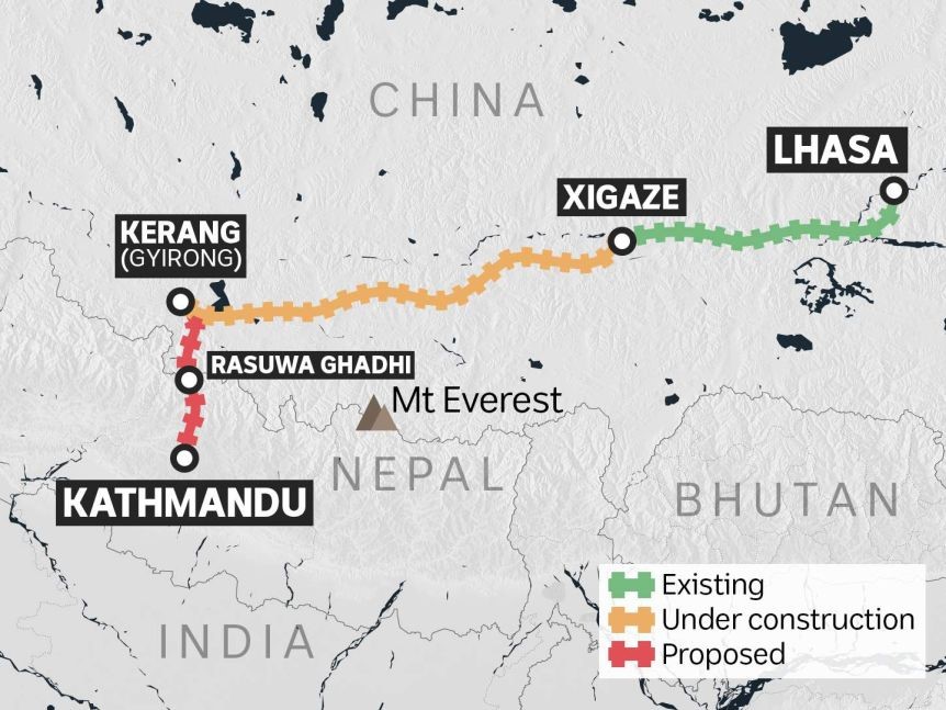 写真・図版 : 図2　中国のラサとネパールのカトマンズを結ぶ鉄道建設構想