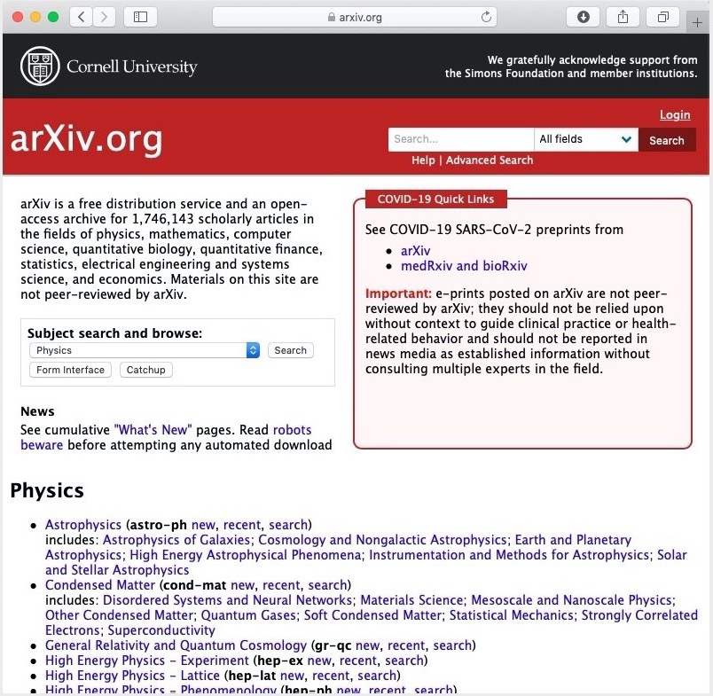 写真・図版 : 代表的なプレプリントサーバー「arXiv」
