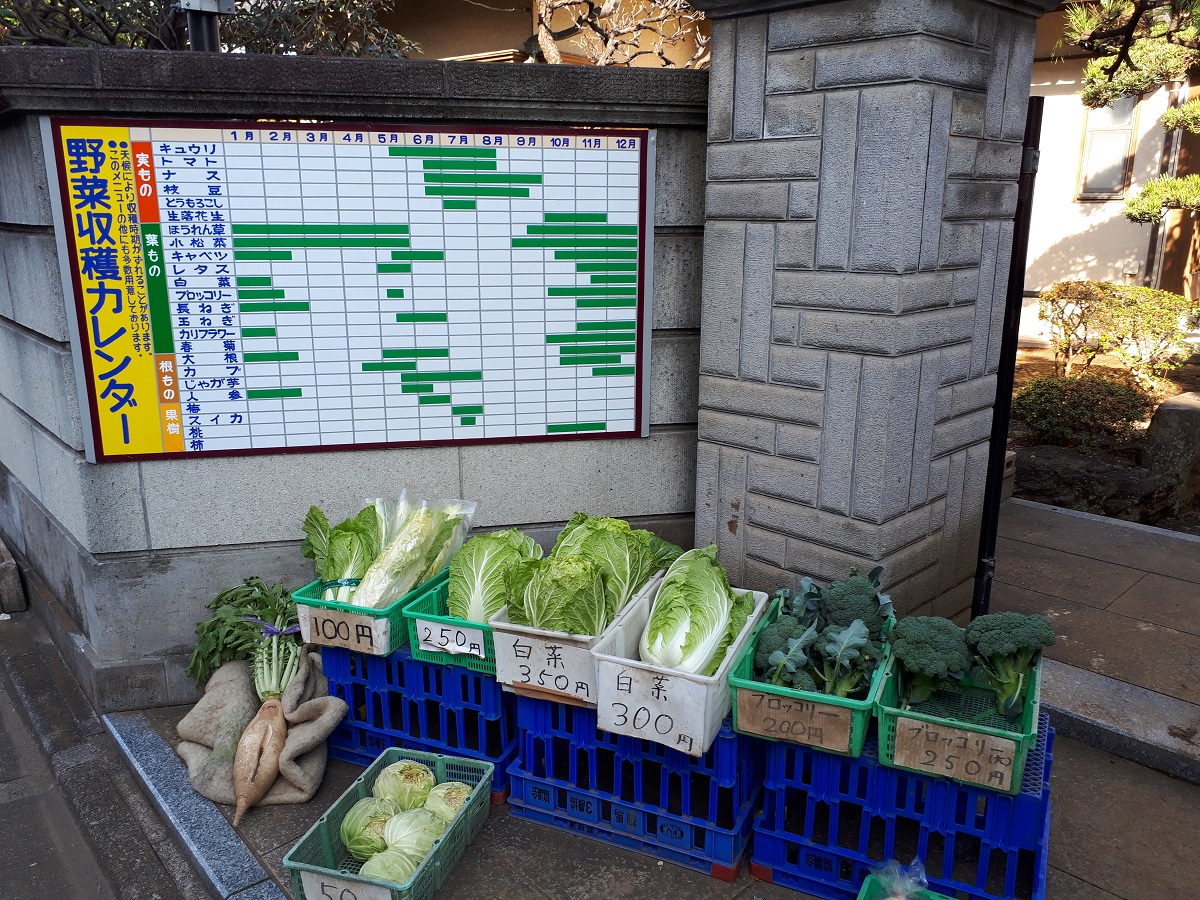 写真・図版 : 玄関先には野菜が直売されていた=2020年1月