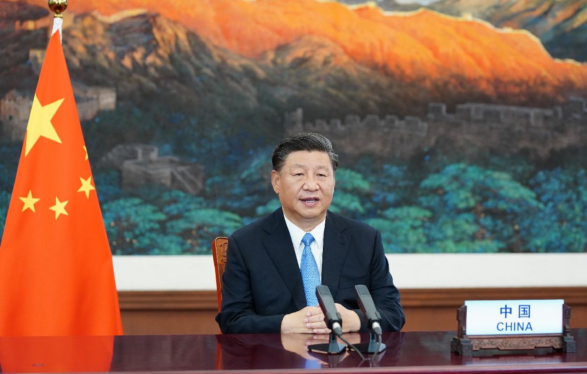 写真・図版 : 2020年9月22日、国連総会でビデオ映像による一般演説を行う中国の習近平国家主席＝新華社  

