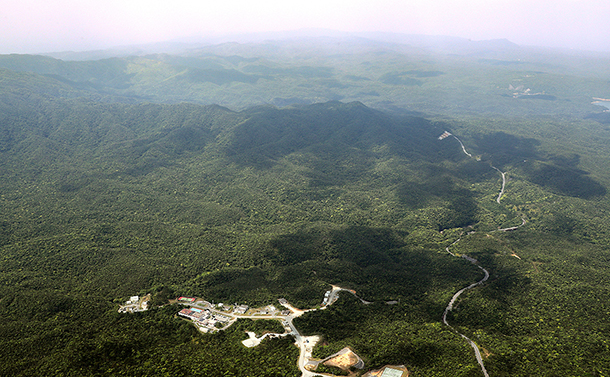 写真・図版 : 沖縄本島北部のやんばるの森。手前は米軍北部訓練場＝2018年4月19日、堀英治撮影 