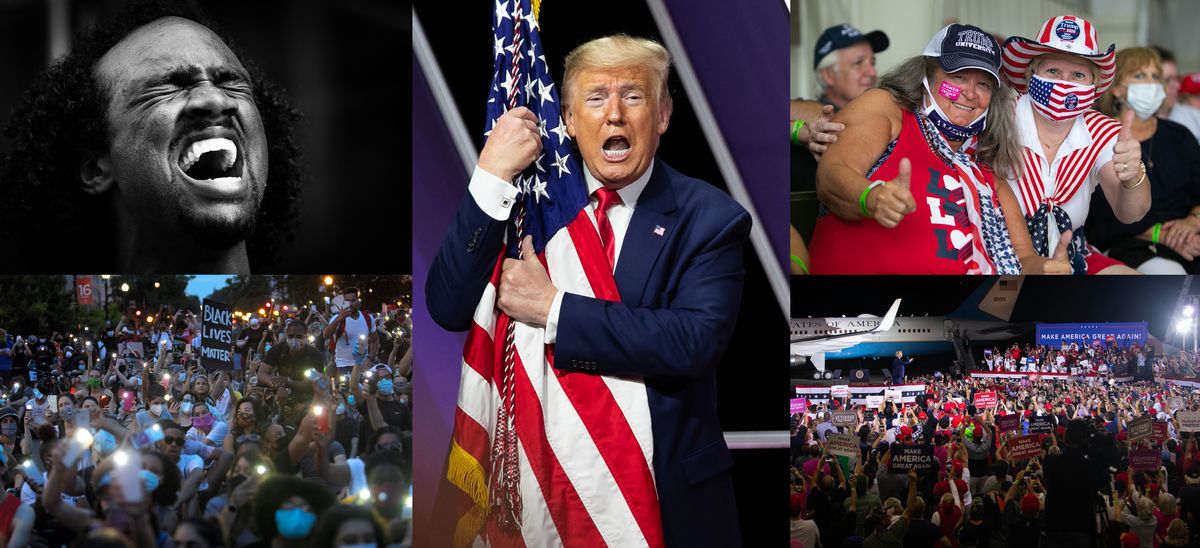 写真・図版 : トランプ大統領と分断される米社会の様子を伝える一連の写真「2020年　米社会分断の果て」（ランハム裕子氏撮影）。今年の東京写真記者協会賞を受賞