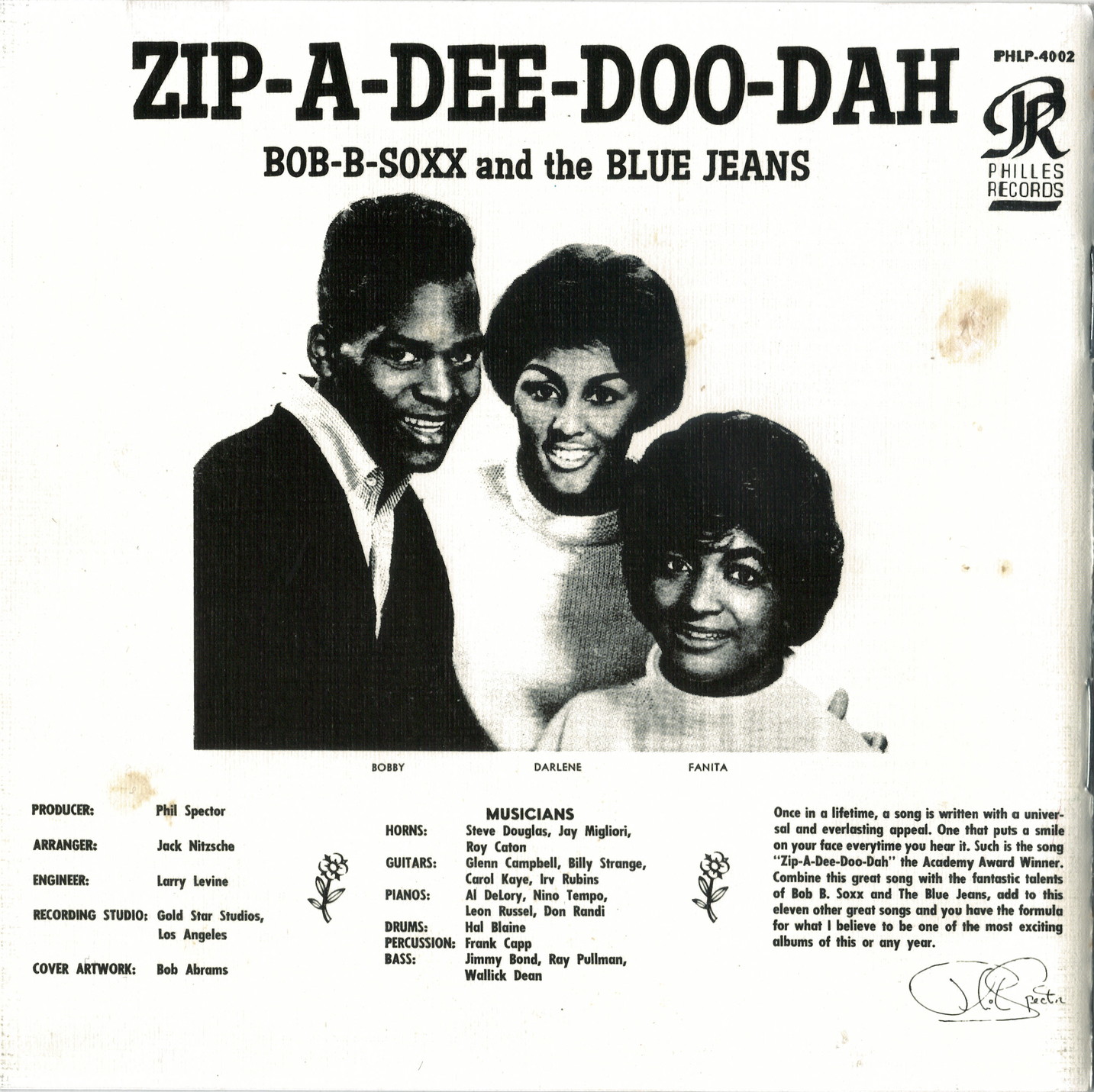 写真・図版 : 「ZIP-A-DEE-DOO-DAH-b」　 左からボビー・シーン、ダーレン・ラブ、ファニータ・ジェイムス=筆者提供
