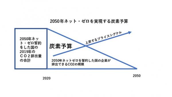 写真・図版 : 「2050年実質ゼロ」を実現するための炭素予算と価格シグナルの関係
