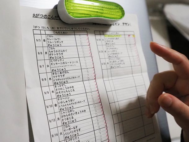写真・図版 : 子どもたちの学校の給食のメニュー表（撮影・安田菜津紀）