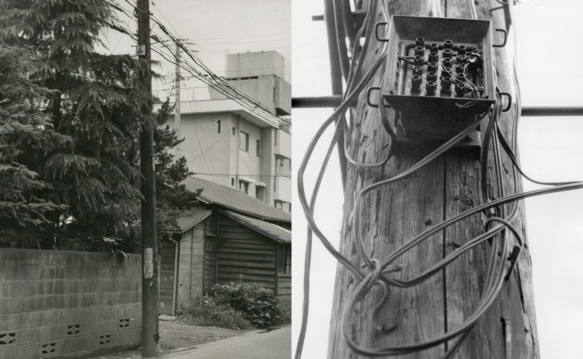 写真・図版 : 【左】盗聴事件があった日本共産党の宮本顕治委員長宅付近。電柱には電話用の端子函が取りつけられ、端子ボックスの中に盗聴器らしきものが仕掛けられていたという【右】盗聴器が取り外されて、コードが残ったままの電柱と端子ボックス＝いずれも1970年7月、東京都杉並区高井戸