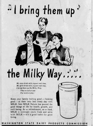 写真・図版 : 1951年5月4日のスポークスマン・レビュー紙に掲載された、ワシントン州の乳製品組合の広告