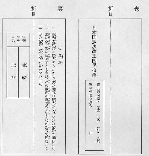 写真・図版 : 日本国憲法改正国民投票の投票用紙
