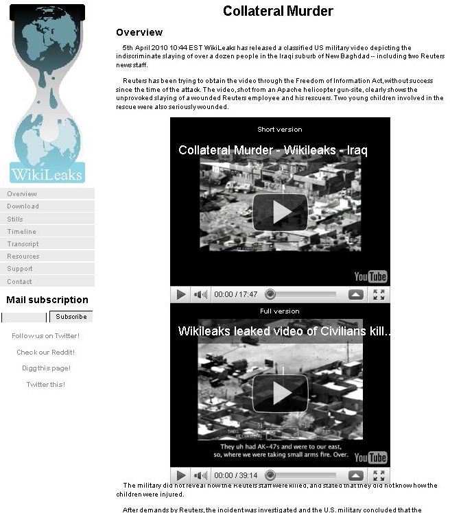 写真・図版 : 米軍ヘリから撮影したビデオが公開されたウィキリークスのウェブサイト
